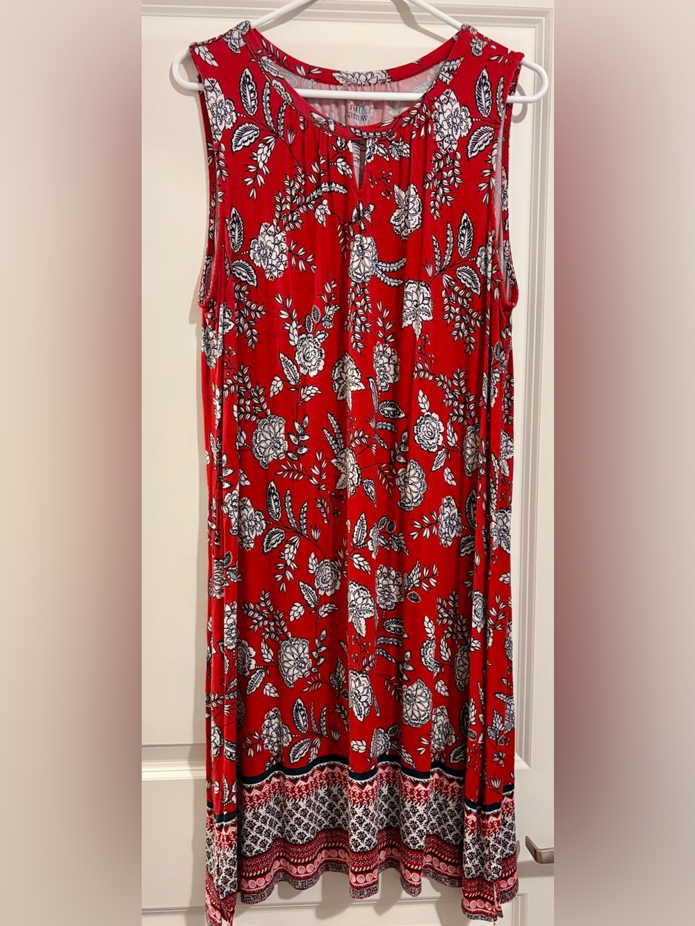 croft & barrow Red Black White Floral Sleeveless Midi Dress Size XL Extra Large